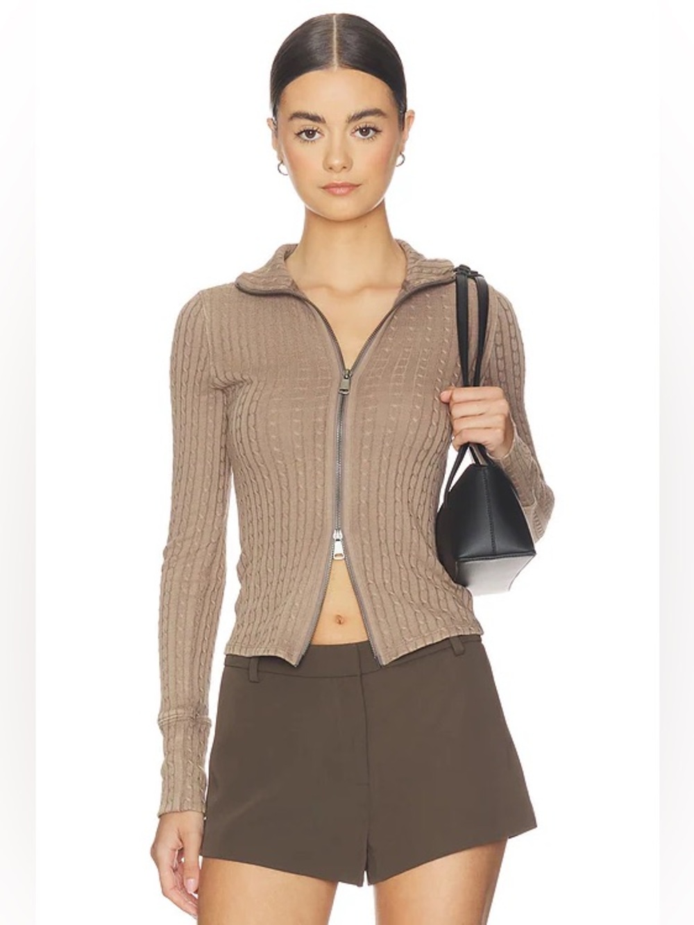 Free People Brunch Girl Up Zip Up in Dusted Cocoa S